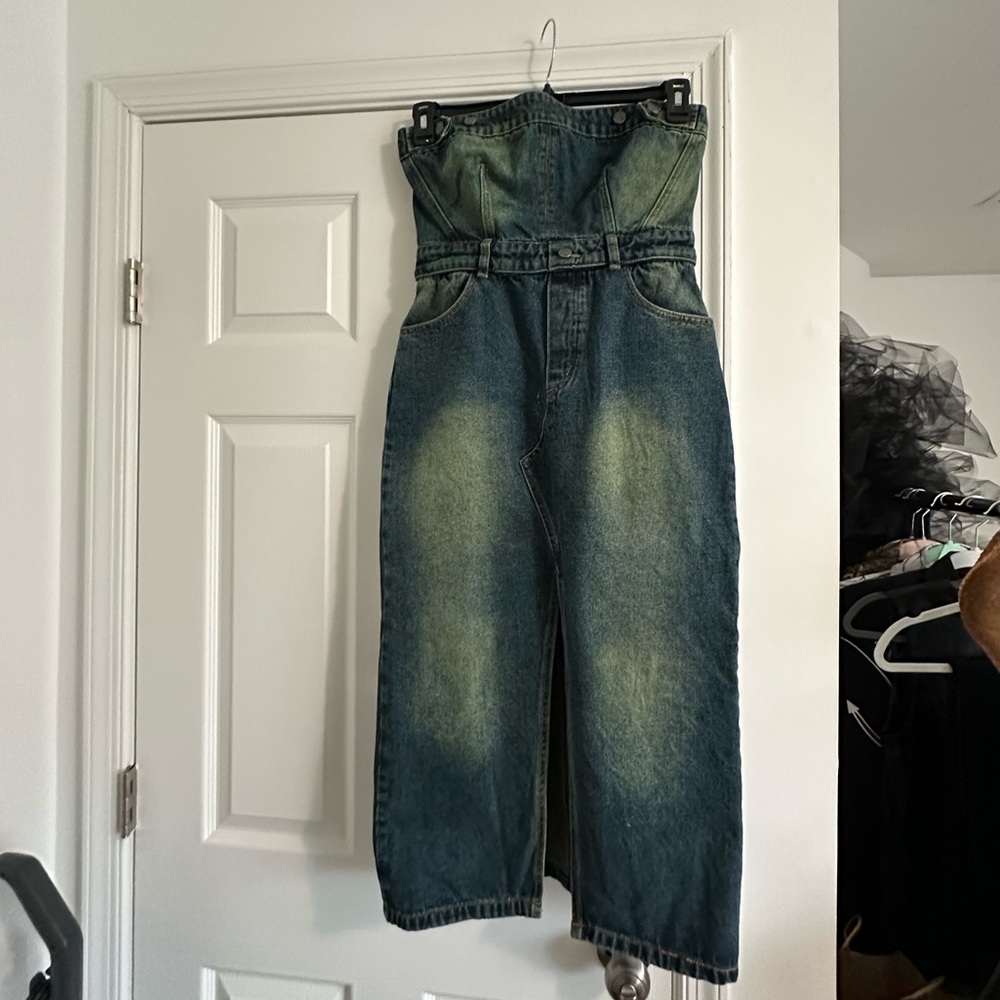 Jaded London- Liberty 2 In 1 Detachable Denim Blue Midi Dress y2k SZ 6 US/10 UK